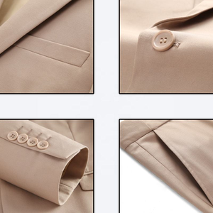Costume trois pièces beige pour homme, style britannique, simple boutonnage, col à revers, tenue de cérémonie professionnelle, en polyester tissé infroissable - Product Image 5