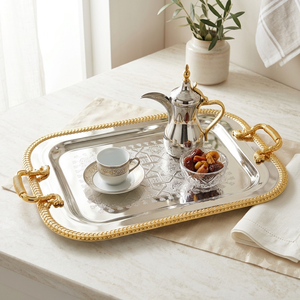 Plateau de service ovale en cuivre de qualité supérieure avec deux poignées |   Plateau élégant pour la cuisine et la salle à manger, idéal pour servir, décorer et l'hôtellerie - Product Image 2