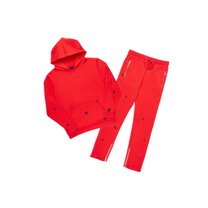 Ensemble de survêtement homme vierge en gros avec logo personnalisé, sweat à capuche et pantalon en molleton épais, coupe droite, ourlet ouvert - Product Image 5