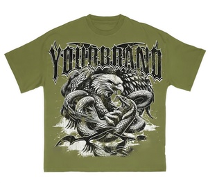 Camiseta IBEX Personalizada al por Mayor, Color Verde Oliva, con Estampado Gráfico de Serpiente y Águila, Manga Corta, Corte Regular, Cuello Redondo, Informal, 100% Algodón - Product Image 1
