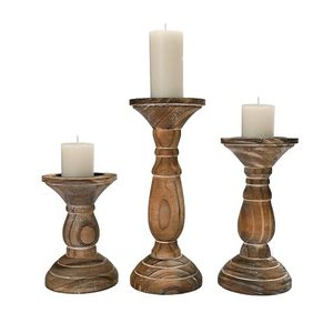Modern Geometric Wooden Taper Candle Holder Set Handmade Decorative Candlestick Stand Home <b>Table</b> Decor - Product Image 1