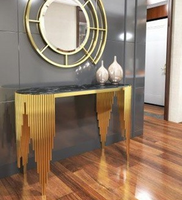 Table Console Multifonctionnelle Faite à la Main en Acier Doré, Écologique et Durable, Style Ferme Moderne, Idéale pour Appartement, Bureau, Hôtel - Offre Spéciale
