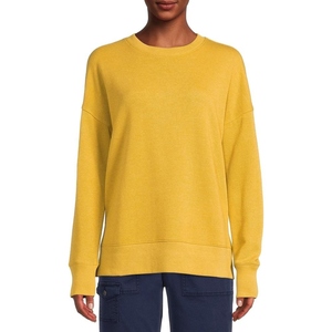 Sudadera de punto amarilla lisa de cuello redondo extragrande para mujer, manga larga, corte regular, algodón transpirable, para otoño - Product Image 1