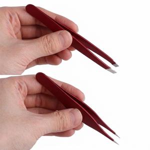 Ensemble de pinces à sourcils en acier inoxydable de couleur personnalisée, outils professionnels de toilettage des cils à pointe inclinée - Product Image 2