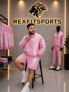 REXFIT SPORTS 2026 Custom <b>Men</b>’s Pink Sportswear Set Full <b>Zip</b> Jacket & <b>Shorts</b> Lightweight Gym Training Running Casual Outfit - Product Image 3
