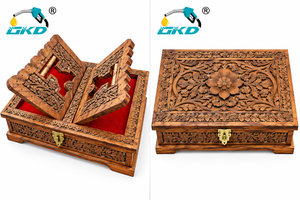 Boîte à Coran en bois faite à la main GKD, écologique, design islamique, avec doublure rouge, étui de rangement traditionnel rectangulaire pour table, maison, retraite - Product Image 4