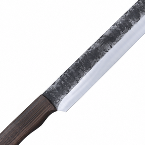 Couteau à découper la viande extra long avec manche en bois brun foncé, bord argenté, lame forgée noire pour boucher et cuisine - Product Image 6