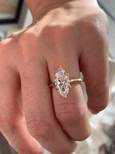แหวนหมั้นเพชรเม็ดเดี่ยวทรงมาร์คีส์ 3 กะรัต เพชรเพาะเลี้ยง ทอง 18K ชุบทอง 14K รับรองโดย IGI - Product Image 1