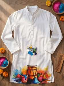 Colección Premium de Ropa Étnica, Kurti de Rayón Inteligente, Mezcla de Algodón para Hombre y Mujer, Precio Accesible, Estampado Digital, para la Ocasión Holi, Última Moda - Product Image 5