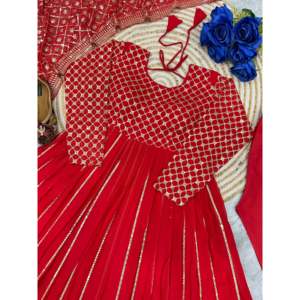 Designer <b>Indian</b> & <b>Pakistani</b> <b>Clothing</b> Elegant Party Wear Anarkali Gown with Dupatta Exquisite Pent Look - Product Image 1