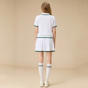 เสื้อกอล์ฟแขนสั้นยี่ห้อ Janya พร้อมกระโปรงมินิพลีทสีสันตัดกันสำหรับเล่นเทนนิสและพิคเคิลบอล แห้งเร็ว ผลิตจากผ้าวิสโคส 100% ชุด 2 ชิ้น - Product Image 3