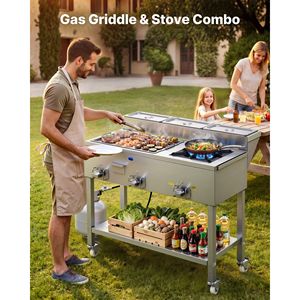 Piastra a Gas Propano Commerciale da Esterno con 3 Bruciatori (11.600 BTU Ciascuno) in Acciaio Inossidabile, per Vaschette Gastronorm da 1/3, Attrezzatura da Cucina Portatile - Product Image 2