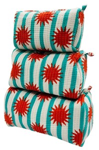Set of 3 Bohemian Hand Block Printed Cotton Quilted Travel Cosmetic <b>Makeup</b> Pouch ( Set of 3 ) with Zipper Closure - Product Image 4