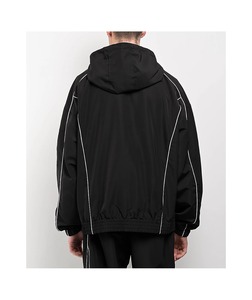 Men's Hooded Racer <b>Jacket</b> Black Polyester Zipper Closure Windproof Casual Autumn Wear Regular Fit Solid Color - Product Image 5