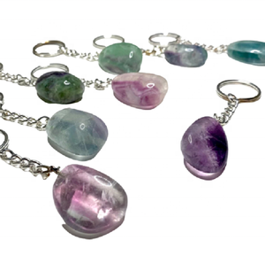 Porte-clés en pierre naturelle, Fluorite brute, quartz, enveloppe de guérison, pierre précieuse dorée, cristal, vente en gros - Product Image 4