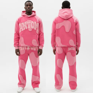 Custom Men Casual Winter Solid Heavyweight Cotton Breathable Jogger Distressed Acid Wash Applique Embroidery Sweatpants <b>Hoodie</b> - Product Image 1