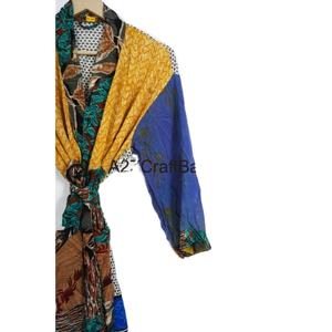 Batas de seda recicladas ultrasuaves indias para mujer, vestido de maternidad Vintage bohemio Hippie con Kimono de temporada de verano de retazos florales - Product Image 5