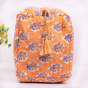 กระเป๋าเครื่องสำอางแบบพกพาขนาดใหญ่สไตล์วินเทจขายดี  ผ้าฝ้ายลายบล็อกพิมพ์  ซักได้  งานแฮนด์เมด - Product Image 4