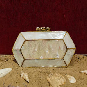 Luxury Mother of Pearl Hexagon Clutch with <b>Gold</b> Frame and Crystal Knob Elegant Handmade <b>Evening</b> <b>Bag</b> for Weddings Parties - Product Image 1