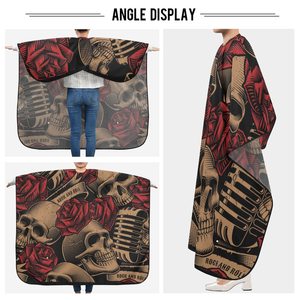 HYSAF APPARELS CO Capa de Peluquería Impermeable 64x56 con Cierre de Clip Metálico, Estampado de Calavera y Rosas, Capa de Peluquería Impermeable, Capa de Barbero - Product Image 1