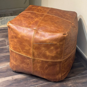 OEM/ODM nueva venta caliente suave muebles de sala de estar sentado cuadrado marrón cuero genuino otomano PUF cubierta reposapiés - Product Image 4