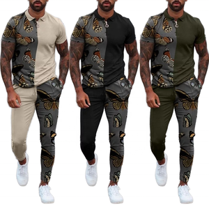 Conjunto de chándal de 2 piezas con logotipo personalizado para hombre, de manga larga Camiseta polo, conjuntos informales para correr - Product Image 1