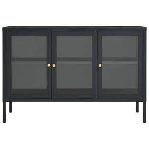 Buffet anthracite avec verre trempé et acier thermolaqué, armoires de salon de taille moyenne - Product Image 3