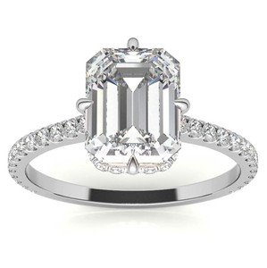 <b>Emerald</b> Cut Hidden Halo Moissanite <b>Ring</b> 925 Sterling <b>Silver</b> 14K Gold Plated Engagement <b>Ring</b> for Her Bridal Promise Party Jewelry - Product Image 3