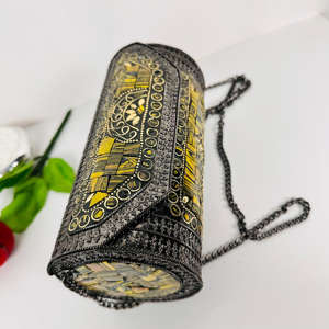 Bolso de mano de Metal de mosaico amarillo, bolso de fiesta de noche con cuentas, escultura pulida moderna, eslinga de boda india Vintage antigua - Product Image 1