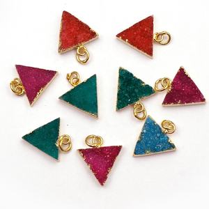 Ágata Druzy, piedras preciosas multicolores, conectores DIY, forma triangular, oro galvanizado, accesorios de joyería de una sola fianza, componentes - Product Image 1