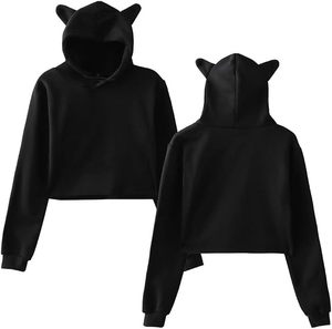 Sudadera con Capucha Corta Gris para Mujer, con Detalle de Orejas, Transpirable, Forrada, de Algodón Suave, Estilo Urbano - Product Image 4