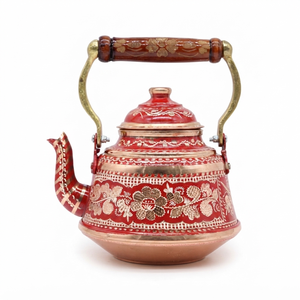 Handmade Turkish Copper <b>Tea</b> Kettle Enamel Painted Copper <b>Tea</b> Pot Decorative Vintage Teapot Wooden Handle OEM Wholesale - Product Image 1