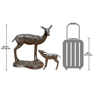 Bronze Deer Sculpture Outdoor Garden Decor Handmade Animal <b>Figure</b> Traditional Style Floor Mount 42.5 In Height - Product Image 1