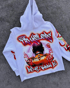 Sudadera con Capucha Trill Lord para Hombre, Estilo Hip Hop, Oversize, con Logotipo Estampado en la Espalda, Blanca, de Algodón Tejido, Corte Regular, Estilo Otoñal - Product Image 5