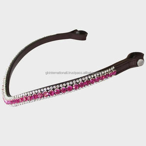 Bandeau de tête de cheval en cuir véritable de qualité supérieure, 100% cuir véritable, avec cristaux colorés, produits équestres - Product Image 4