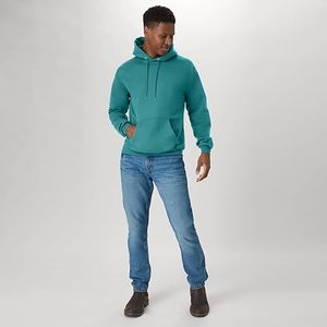 Men's Teal Hooded Fleece Pullover <b>Sweatshirt</b> Regular Fit Solid Color Casual Hoodie with Front Pocket - Product Image 4