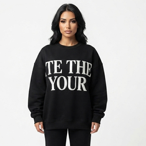 Sweat-shirt oversize à col rond pour femme, imprimé lettres noires, en coton, manches longues, décontracté, pour l'hiver, coupe classique - Product Image 1