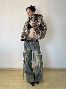 Chaqueta Corta de Piel Sintética de Zorro para Mujer, Estilo Deportivo, Invierno, Diseño de Leopardo/Guepardo, Manga Larga, Resistente al Viento, Tallas Grandes - Product Image 6