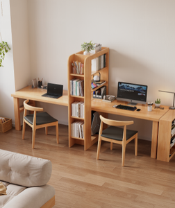 Wood Computer Desktop Retractable <b>Desk</b> with Integrated Bookshelf Storage for Home Office Furniture Set - Product Image 4