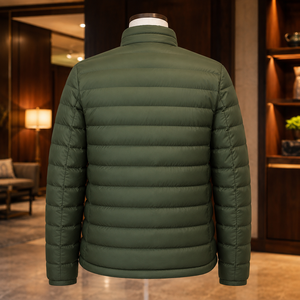Veste d'hiver décontractée de qualité supérieure à col montant, fermeture éclair, coupe-vent, couleur unie, en duvet - Product Image 2