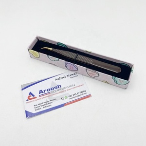 Aroosh Corp Gold Tip Profesional de alta calidad Pinzas de pestañas de acero inoxidable de 45 grados Sostenible-Brown Diamond Grip Pointed - Product Image 6