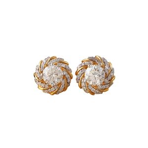Pendientes de Aro Espiral de Oro de 14K con Halo de Diamantes Redondos Cultivados en Laboratorio de 2.72 CT, Oro Amarillo PT950, Oro Sólido - Product Image 1