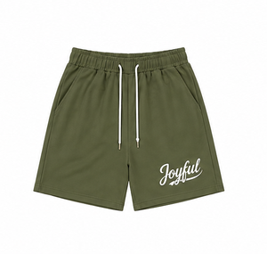 Shorts décontractés pour hommes avec cordon de serrage, imprimé Joyful sur le devant, taille mi-haute, 100 % polyester, style Bermuda, respirant, écologique, séchage rapide - Product Image 4