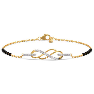 <b>Infinity</b> Twist Diamond <b>Bracelet</b> with Yellow Gold Chain and Black Stone Side Accent Design - Product Image 3
