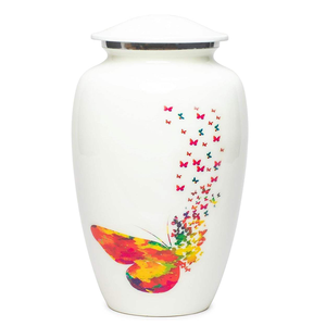 White Metal Urn with Colorful <b>Butterfly</b> Design Adult Cremation Memorial Urn Elegant Funeral Keepsake for Home Tribute - Product Image 1