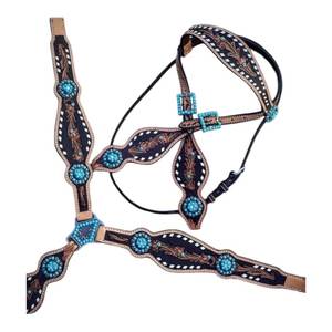 Conjunto de Equipo Ecuestre Occidental: Cabezada, Pechopetral, Riendas, Silla de Montar Inglesa, Cuero Duradero y Cómodo de Alta Calidad para Montar a Caballo, Completo - Product Image 3