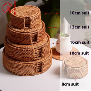 Ensemble de tapis en rotin vietnamien d'automne, entièrement fait main, avec sous-verre en bambou, isolation pour pot, rangement en bois, accessoires de thé anti-brûlure - Product Image 6