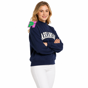 Sweat-shirt à col montant pour femme Pook International, modèle Arkansas, avec lettrage appliqué personnalisé, broderie de haute qualité, bleu marine, 100% coton - Product Image 5