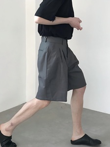 Pantalones Cortos Bermuda Plisados de Cintura Alta para Hombre, Color Sólido, Estilo Casual Elegante, Tejidos, con Cierre de Botones - Product Image 2