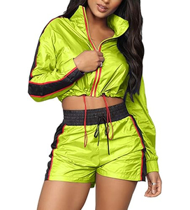 Conjunto de 2 Piezas de Ropa Deportiva Ecológica Personalizada, Chaqueta Corta con Cordón Ajustable de Poliéster y Spandex, Estilo Casual para Mujer - Product Image 1
